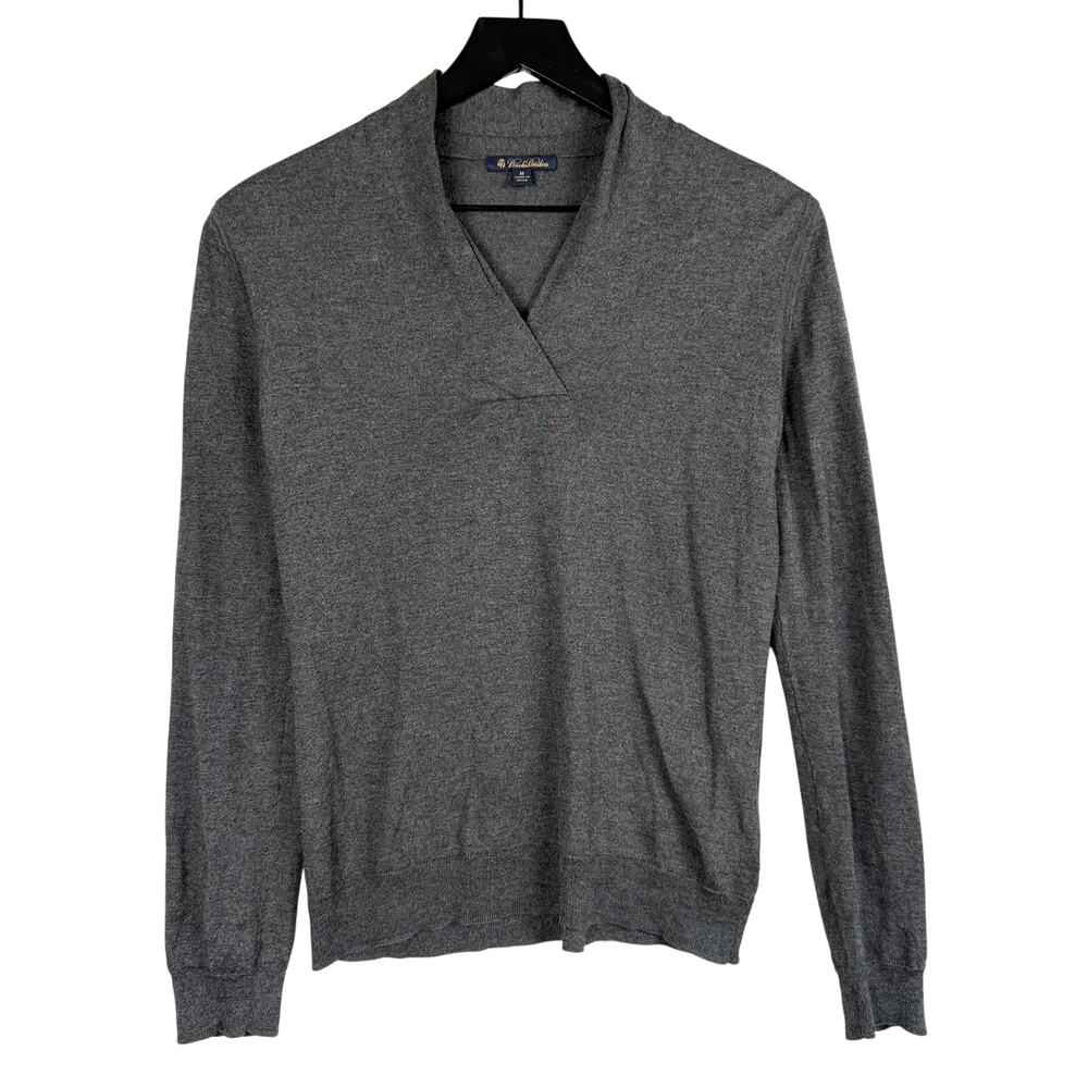 Brooks Brothers Womens V-Neck Crossover Knit Sweater Gray Silk Cashmere - M